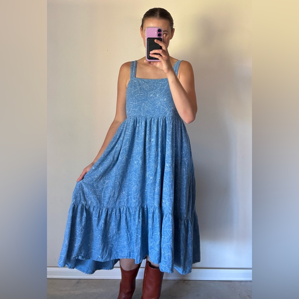 Light Blue Square-Neck Tiered Midi Dress - Picture 6 of 6